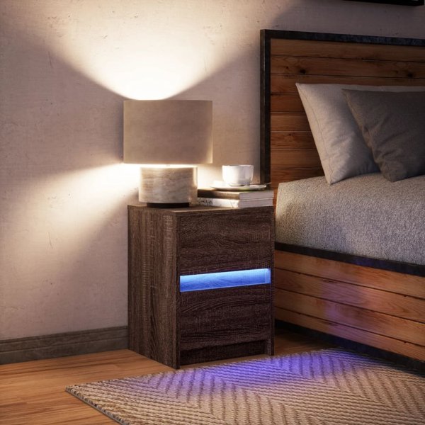 vidaXL Νυχτερινό Επιπλο με LED, χρώμα καφέ δρυς, υλικό σύνθετου ξύλου