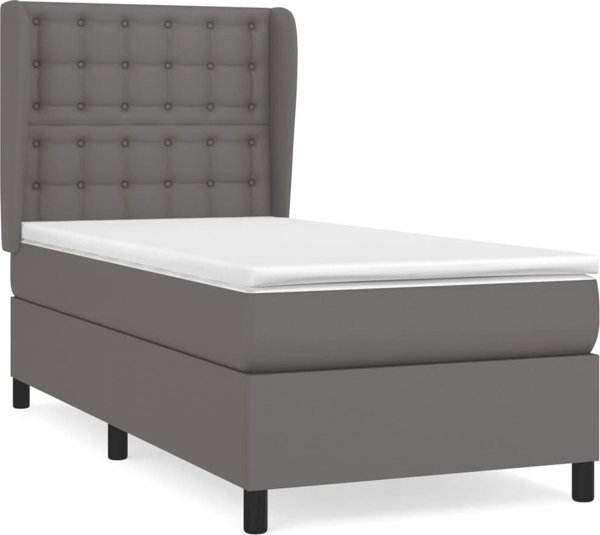vidaXL Κρεβάτι Continental με Στρώμα, Γκρι, Δερματίνη, 80x200 cm