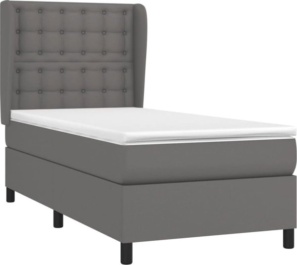 vidaXL Κρεβάτι Continental με Στρώμα, Γκρι, Δερματίνη, 80x200 cm