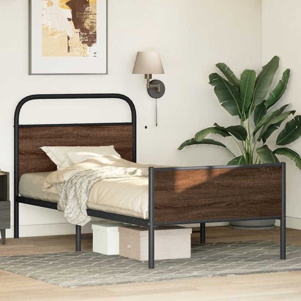 Κρεβάτι vidaXL 90x200 cm, Χρώμα Καφέ Δρυς, Χωρίς Στρώμα