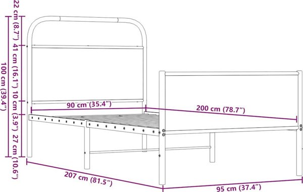 Κρεβάτι vidaXL 90x200 cm, Χρώμα Καφέ Δρυς, Χωρίς Στρώμα