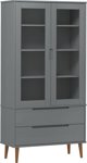 vidaXL vidaXL Szafka z przeszkleniem, szaro, 90x35x175 cm, drewno sosnowe