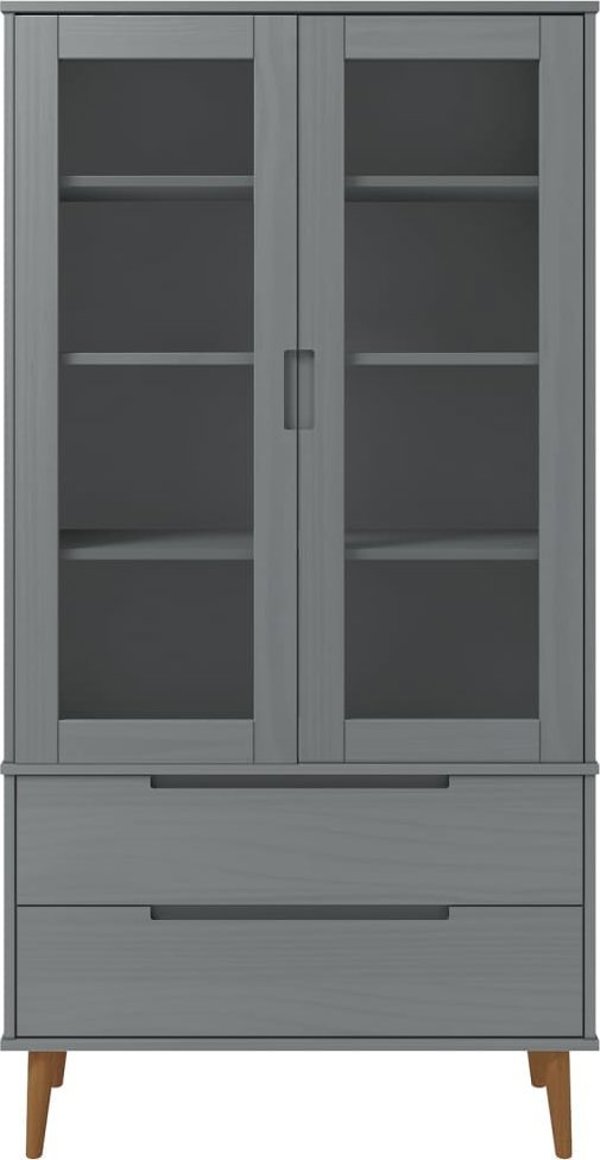 vidaXL vidaXL Szafka z przeszkleniem, szaro, 90x35x175 cm, drewno sosnowe