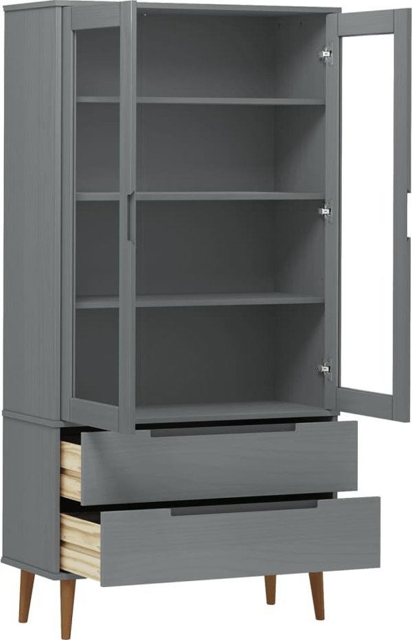vidaXL vidaXL Szafka z przeszkleniem, szaro, 90x35x175 cm, drewno sosnowe