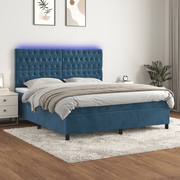 vidaXL Lozko kontynentalne materac i LED niebieski aksamit 160x200cm