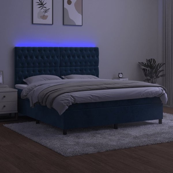 vidaXL Lozko kontynentalne materac i LED niebieski aksamit 160x200cm