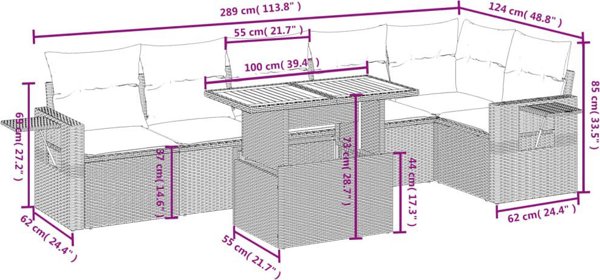 vidaXL Σετ επίπλων κήπου 7 τεμ. με μαξιλάρια μπεζ
