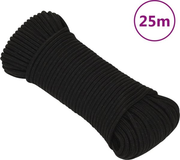 vidaXL vidaXL Linka robocza, czarna, 3 mm, 25 m, poliester