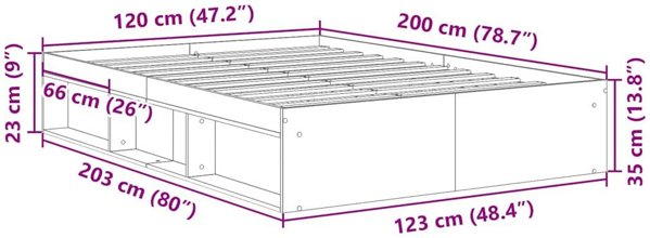 vidaXL Βάση Κρεβατιού από Παλαιωμένο Ξύλο 120x200cm, Χωρίς Στρώμα