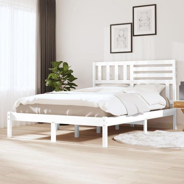 vidaXL Κορνίζα Κρεβατιού, Λευκή, Μασίφ Πεύκο, 140x200 cm