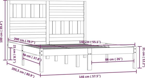 vidaXL Κορνίζα Κρεβατιού, Λευκή, Μασίφ Πεύκο, 140x200 cm
