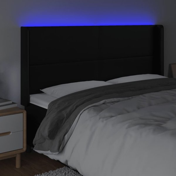 vidaXL Κεφαλάρι κρεβατιού με LED, μαύρο, 163x16x118/128 εκ., συνθετικό δέρμα