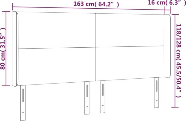 vidaXL Κεφαλάρι κρεβατιού με LED, μαύρο, 163x16x118/128 εκ., συνθετικό δέρμα