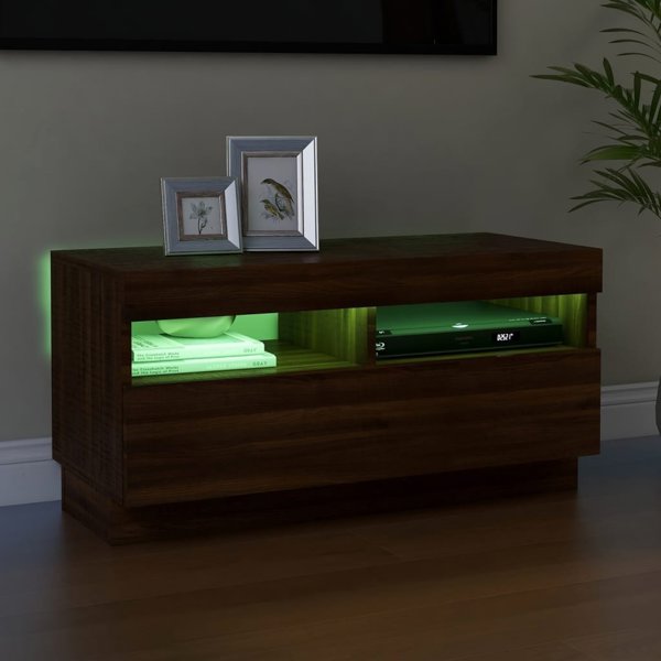 vidaXL Έπιπλο TV με φωτισμό LED, καφέ δρυς, 80x35x40 εκ