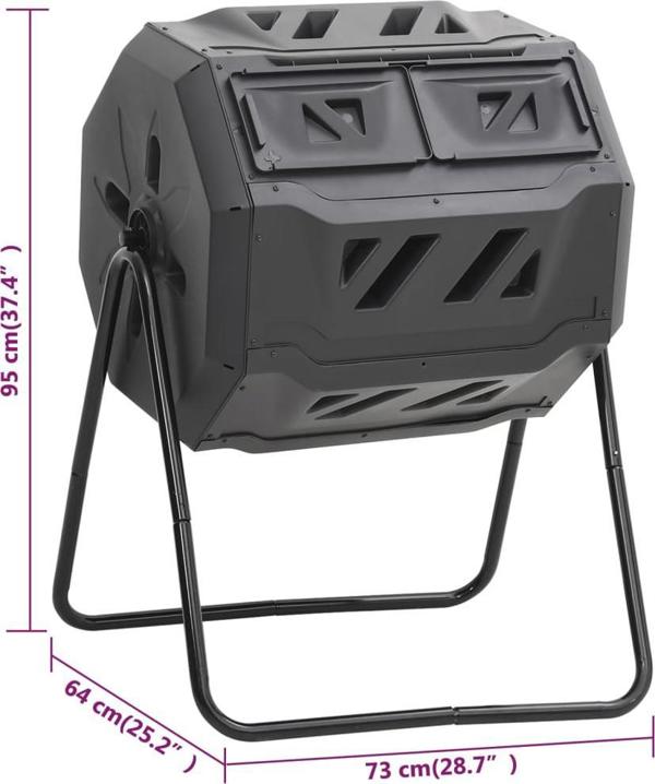vidaXL Kompostownik do ogrodu, czarny, 73x64x95 cm, 160 L
