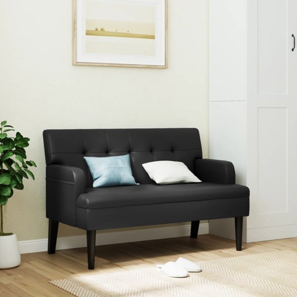 vidaXL πάγκος με πλάτη, μαύρος, 112x65,5x75 εκ., συνθετικό δέρμα