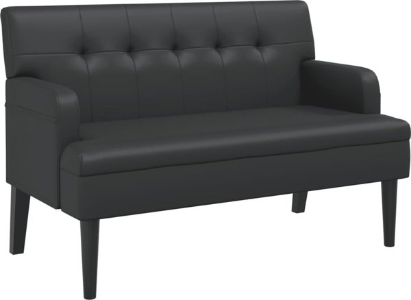 vidaXL πάγκος με πλάτη, μαύρος, 112x65,5x75 εκ., συνθετικό δέρμα