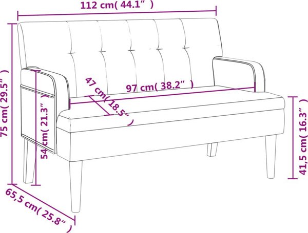 vidaXL πάγκος με πλάτη, μαύρος, 112x65,5x75 εκ., συνθετικό δέρμα