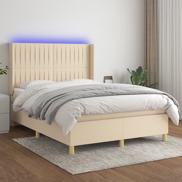 vidaXL Υπέρδιπλο κρεβάτι με στρώμα, κρεμ, 140x200 εκ., ύφασμα