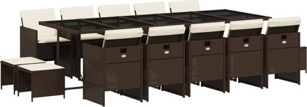 vidaXL Σετ 15 τεμ. επίπλων κήπου με μαξιλάρια, καφέ, από rattan PE