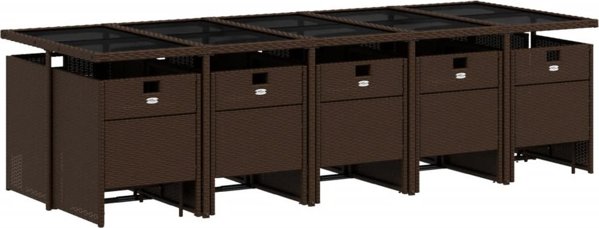 vidaXL Σετ 15 τεμ. επίπλων κήπου με μαξιλάρια, καφέ, από rattan PE
