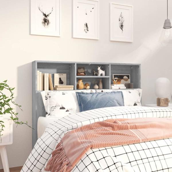 vidaXL Κεφαλάρι κρεβατιού με ράφια γκρι-καφέ Sonoma 120x19x103,5 cm