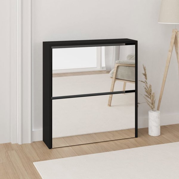 vidaXL vidaXL Szafka na buty z lustrem i 2 szufladami, czarna, 63x17x67 cm