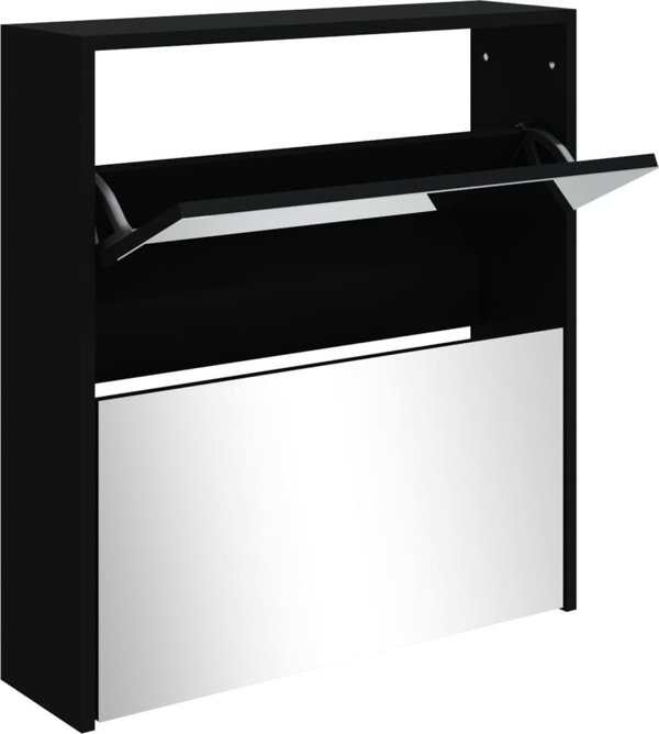 vidaXL vidaXL Szafka na buty z lustrem i 2 szufladami, czarna, 63x17x67 cm