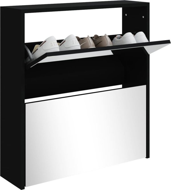 vidaXL vidaXL Szafka na buty z lustrem i 2 szufladami, czarna, 63x17x67 cm