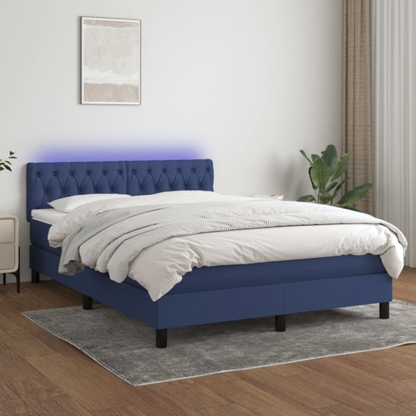 vidaXL Κοντινεντάλε κρεβάτι με στρώμα, μπλε, 140x190cm, ύφασμα