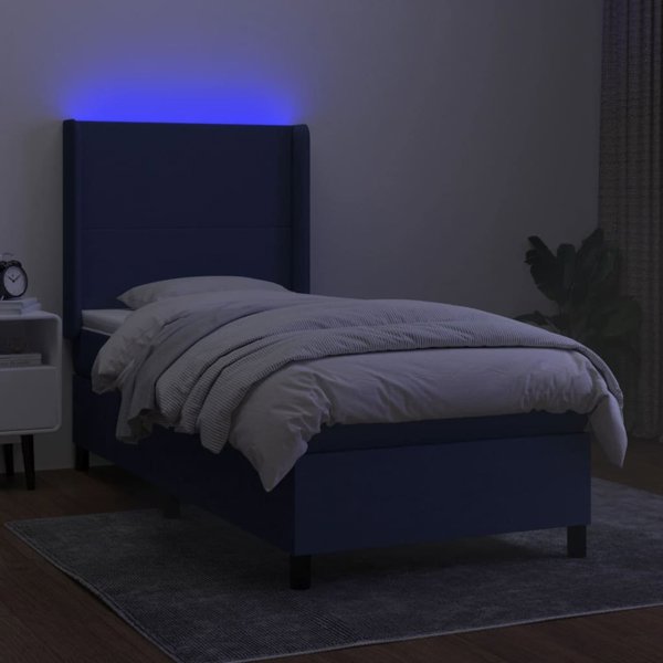 vidaXL Υπέρδιπλο κρεβάτι με στρώμα, μπλε, 90x190 εκ., ύφασμα
