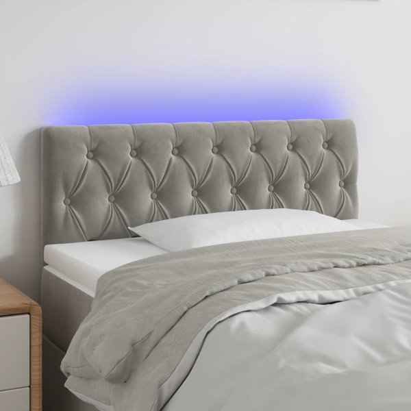 vidaXL Επικεφαλάρι κρεβατιού με LED, ανοιχτό γκρι 90x7x78/88 cm, βελούδο