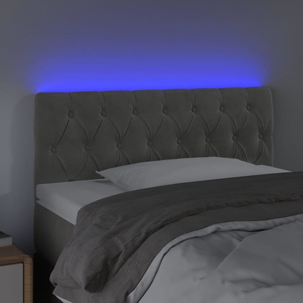 vidaXL Επικεφαλάρι κρεβατιού με LED, ανοιχτό γκρι 90x7x78/88 cm, βελούδο