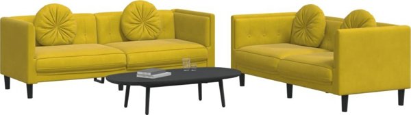 vidaXL Σετ 2 τεμαχίων καθιστικού με μαξιλάρια, κίτρινο, βελούδο
