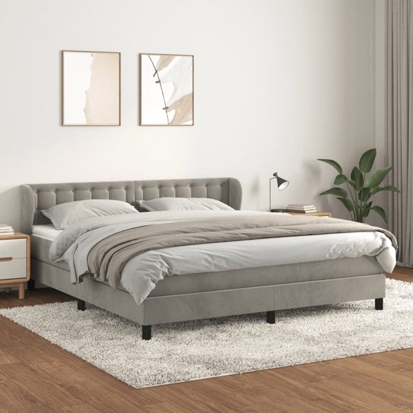 vidaXL Κρεβάτι Kontynentalne με Στρώμα, Ανοιχτό Γκρι, 160x200 cm, Βελούδο