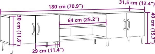 vidaXL Έπιπλο TV, παλιό ξύλο, 180x31,5x40 cm, ξυλώδες υλικό