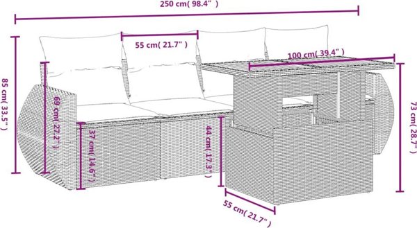 vidaXL Σετ εξοπλισμού κήπου 5 τεμ. με μαξιλάρια, μπεζ, πολυρατάν