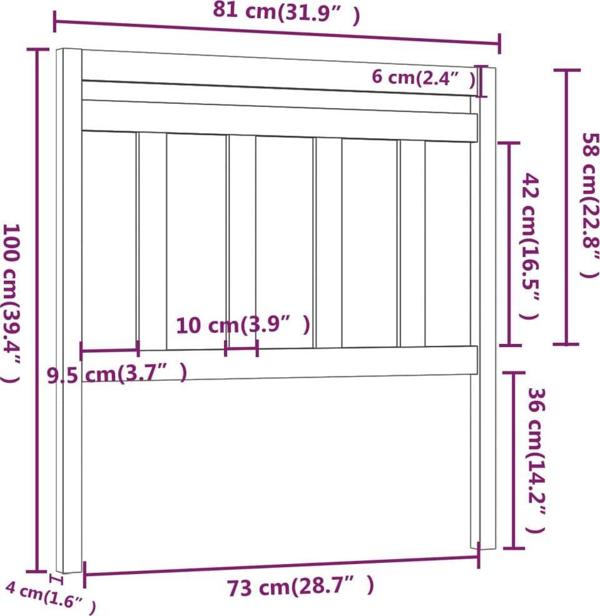 vidaXL Κεφαλάρι κρεβατιού, μαύρο, 81x4x100 εκ., συμπαγές πεύκο