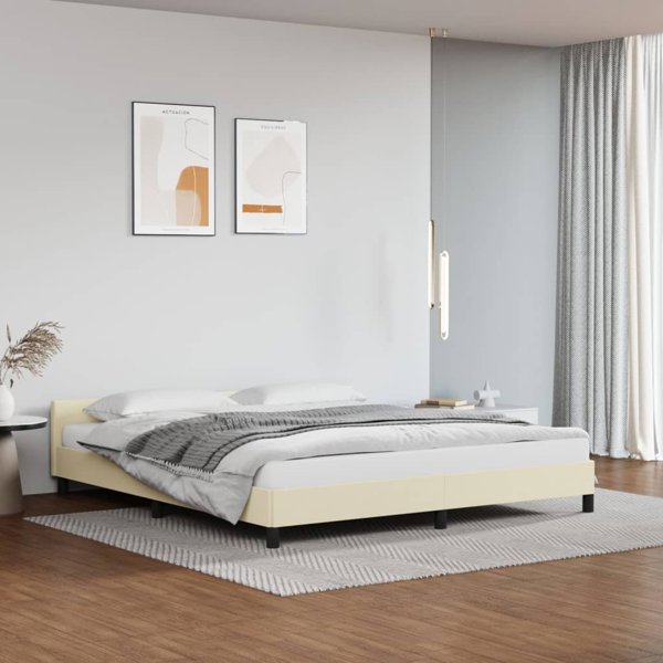vidaXL Κρεβατοκάμαρα με κεφαλάρι, κρεμ, 160x200 εκ., τεχνόδερμα