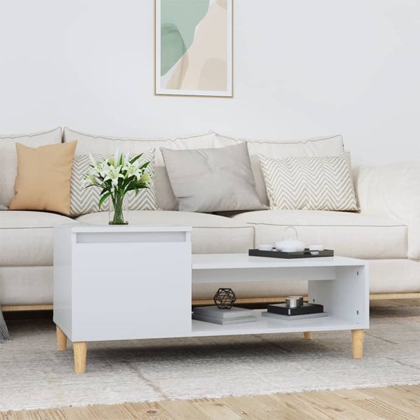 vidaXL Τραπεζάκι καφέ, λευκό υψηλής γυαλάδας, 100x50x45 cm