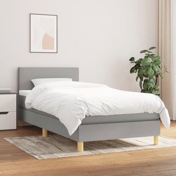 vidaXL Λύκο Kontynentalne με Στρώμα, Ανοιχτό Γκρι Ύφασμα, 100x200 εκ.