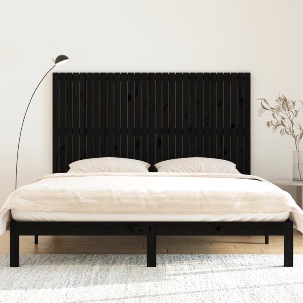 vidaXL Κεφαλάρι κρεβατιού, μαύρο, 185x3x110 εκ, από μασίφ πεύκο