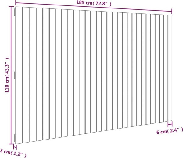 vidaXL Κεφαλάρι κρεβατιού, μαύρο, 185x3x110 εκ, από μασίφ πεύκο