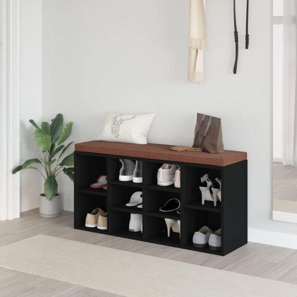 vidaXL Πάγκος με χώρο για παπούτσια, μαύρος, 103x30x48 cm