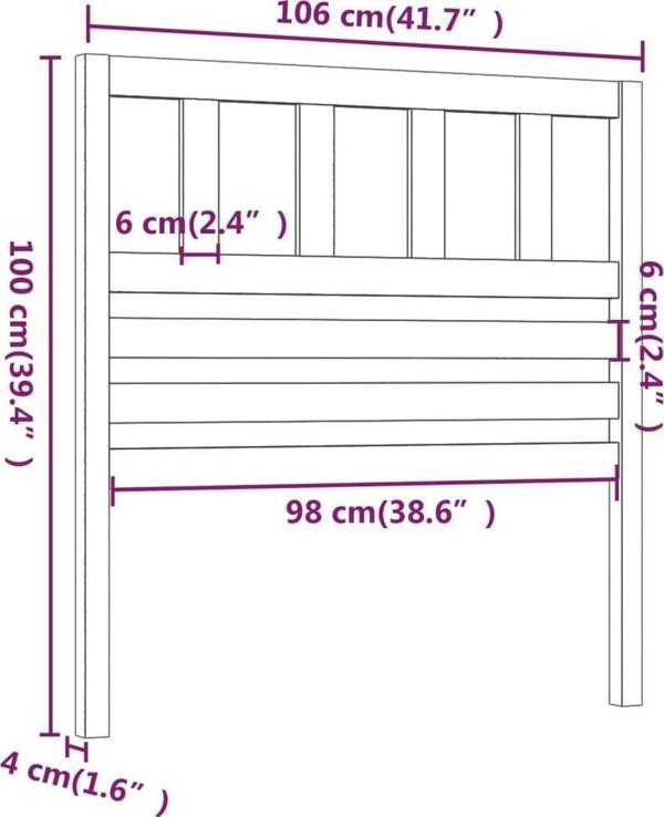 vidaXL Κεφαλάρι κρεβατιού, μαύρο, 106x4x100 εκ., συμπαγές πεύκο