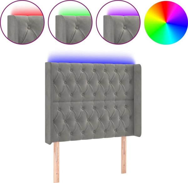 vidaXL Κεφαλάρι κρεβατιού με LED, ανοιχτό γκρι, 103x16x118/128 εκ., βελούδο