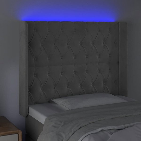 vidaXL Κεφαλάρι κρεβατιού με LED, ανοιχτό γκρι, 103x16x118/128 εκ., βελούδο