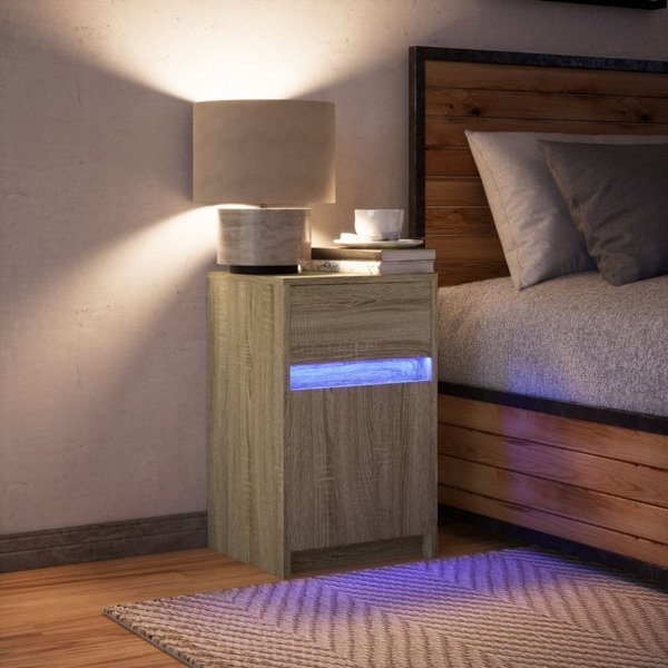 vidaXL Κομοδίνο με LED, χρώμα ντόπιας δρυς, ξυλώδες υλικό