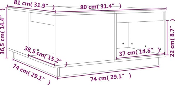 vidaXL Τραπεζάκι καφέ χρώμα μέλι, 80x81x36,5 εκ., μασίφ πεύκο