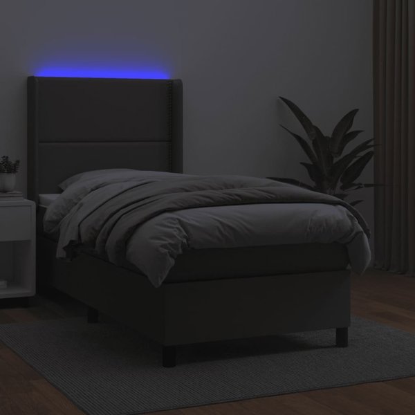 vidaXL Κρεβάτι continental με στρώμα και LED, γκρι οικοδερμα 90x190 εκ.